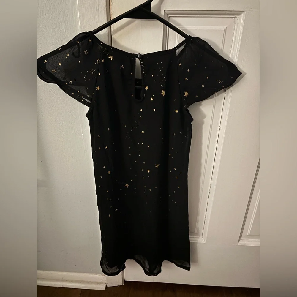 Kids Black Dress with Gold Star Pattern